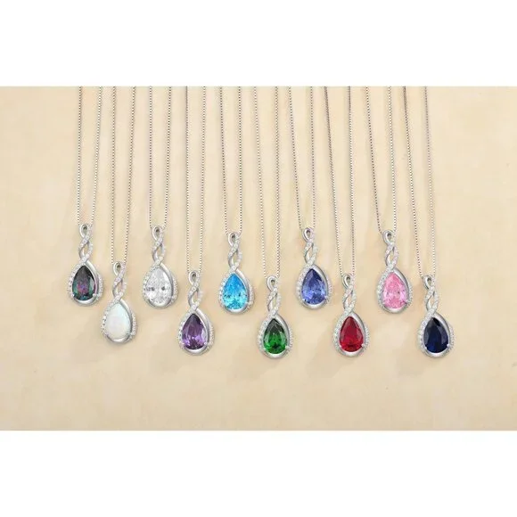 925 Sterling Silver Ruby Birthstone Necklace for Women, Infinity Teardrop Pendan